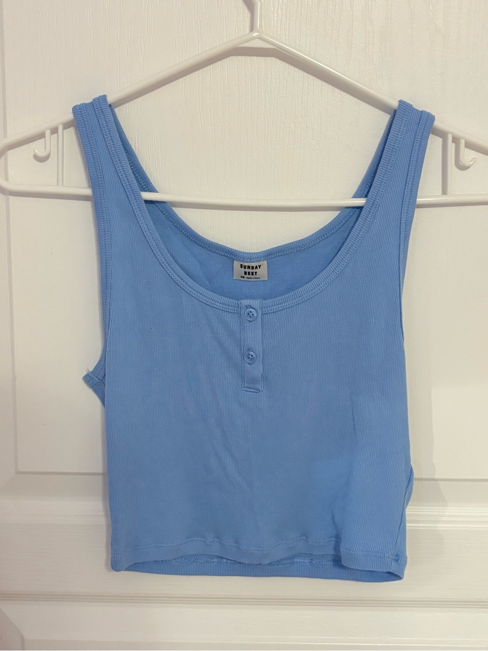 Sunday Best Light Blue Ribbed Henley Crop Tank
